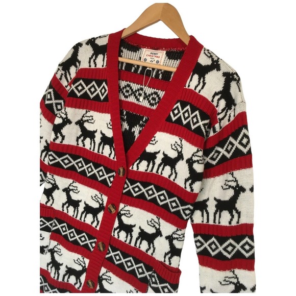 Merry Christmas Womens Size Small Cardigan Knit Sweater Holiday Long Sleeve Red - Picture 4 of 14